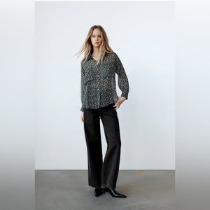 ZARA Paisley Floral Printed Semi-Sheer Oversized Romantic Boho Shirt SZ XS